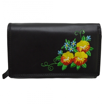 Gestickte Blumen Muster Damen Leder Geldbörsen Damen Portemonnaie mit viel Stauraum